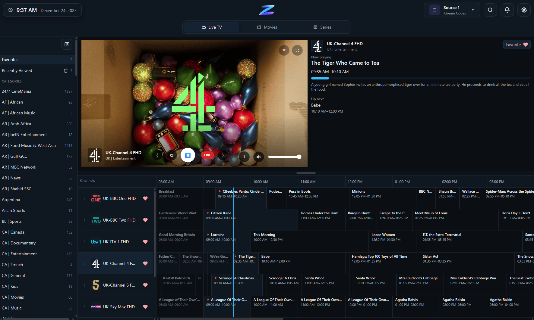 IPTV Player Zero live TV screenshot