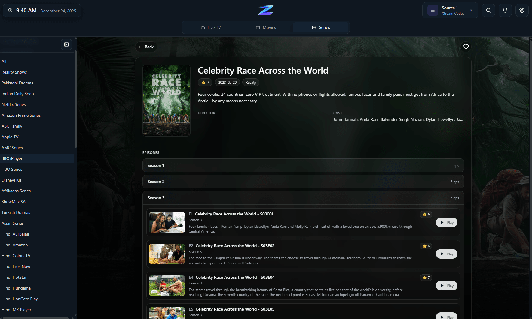 Series seasons and episodes